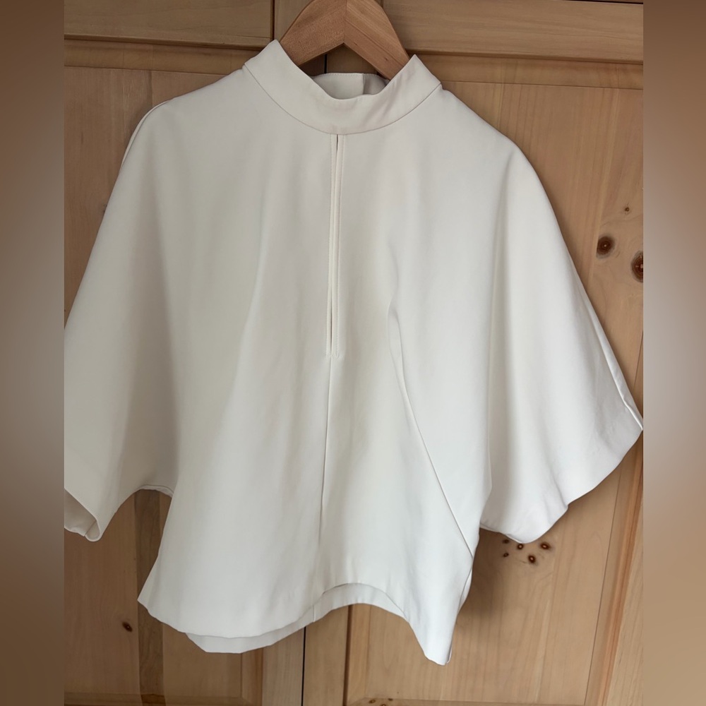 Maeve Cream Mock-Neck Cape Sleeve Tunic